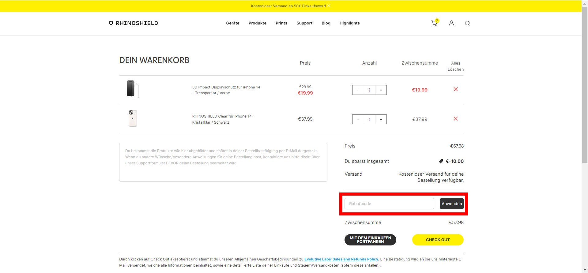 Wie nutze ich einen Rabattcode? Mein DiscountCode funktioniert nicht! RhinoShield Deutsch
