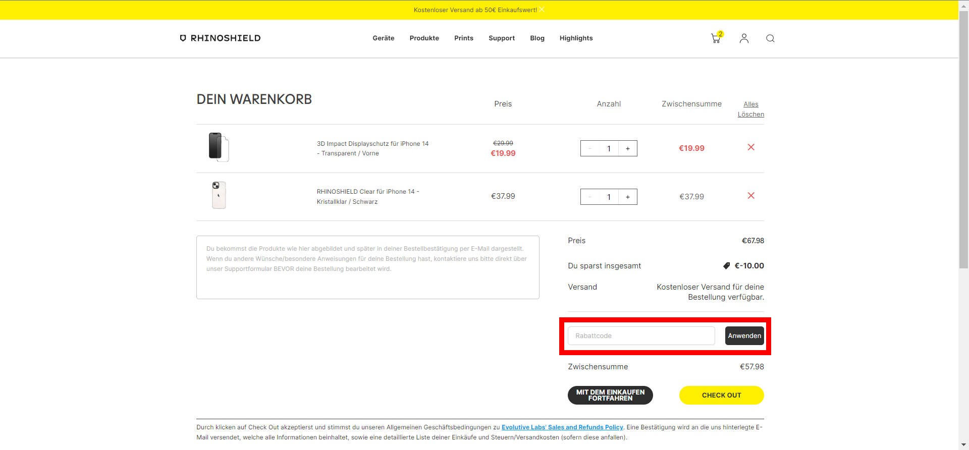Wie nutze ich einen Rabattcode? Mein Discount-Code funktioniert nicht! –  RhinoShield Deutsch